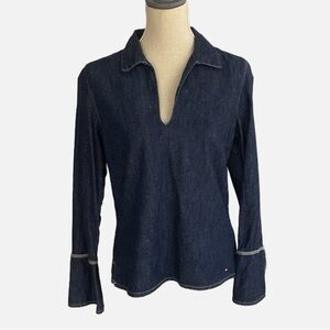 Vintage Tommy Hilfiger Denim Tunic Top Y2K Blue Bell Sleeves Size Medium Rare
